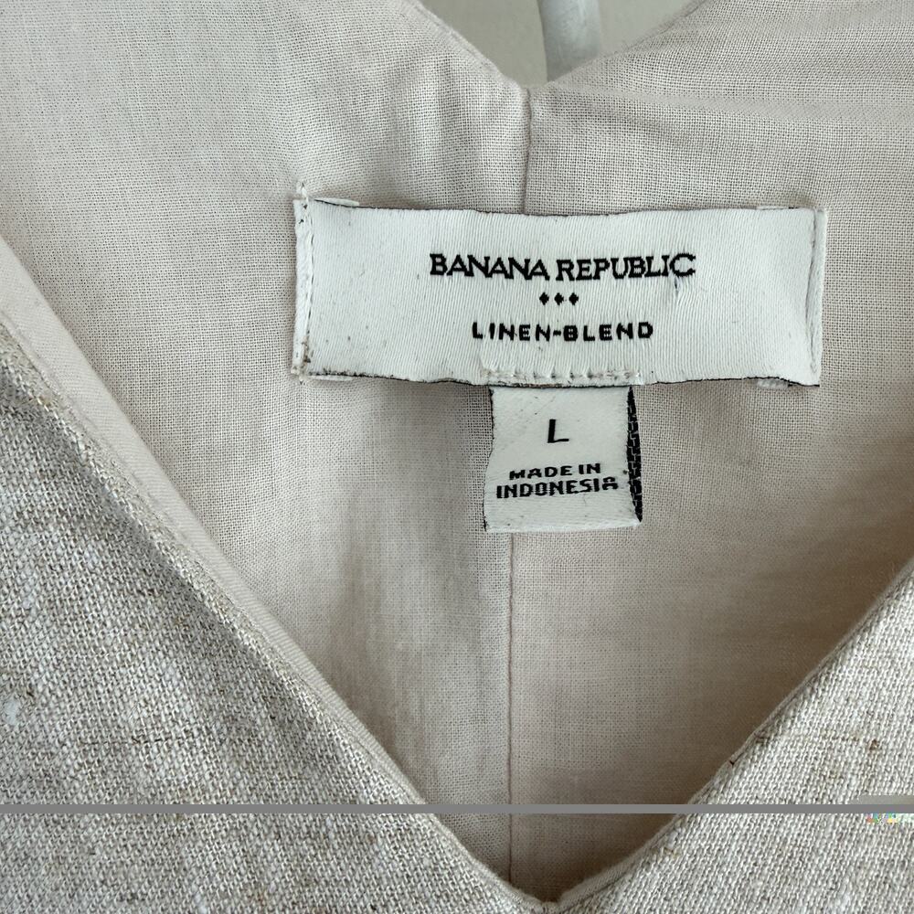 Banana Republic Dress Large Beige Linen Blend Drapey Midi Minimalist Luxury - Picture 9 of 12